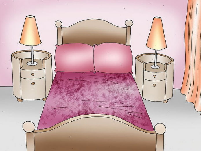 tables de chevet de chaque côté du lit