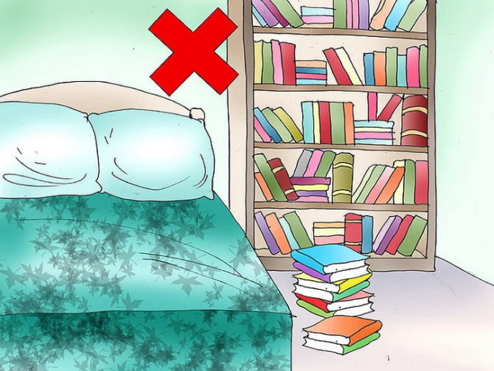 bøger i soveværelset af feng shui