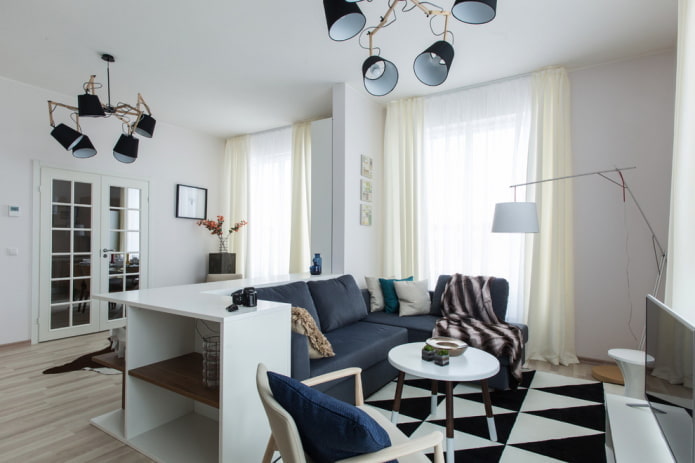 Severský styl dekor a textil v obývacím pokoji