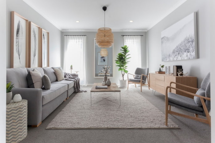 Interijer dnevne sobe u nordijskom stilu