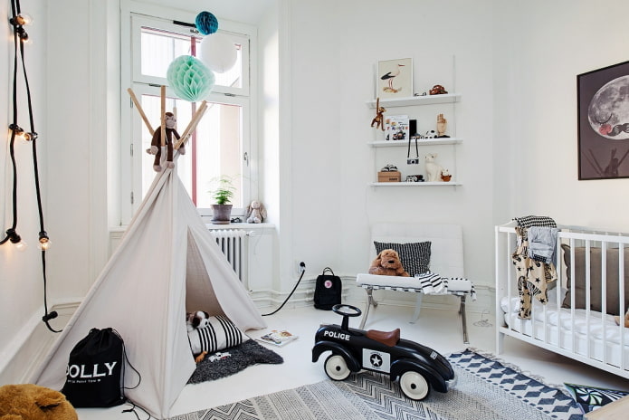 İskandinav tarzı bebek odası