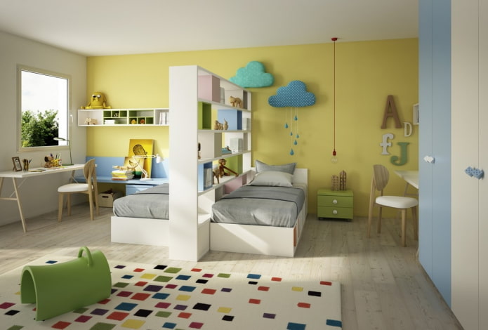 zonage et aménagement d'une chambre pour enfants hétérosexuels