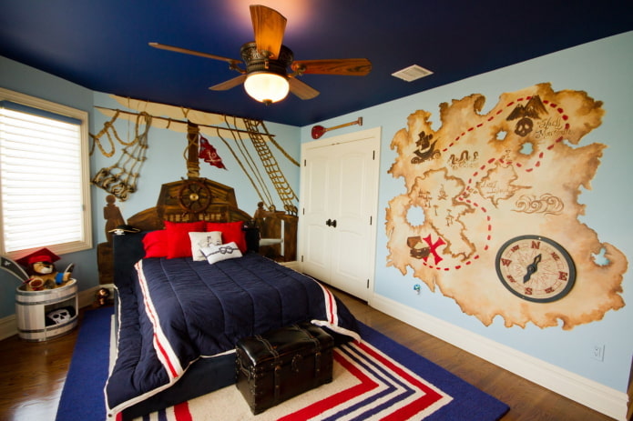 Interiér detskej izby pre chlapca v námornom štýle