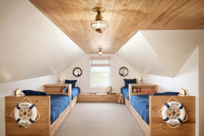 עיצוב צבעוני של חדר שינה לילדים בסגנון ימי