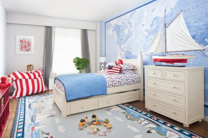 Interiér detskej izby pre chlapca v námornom štýle