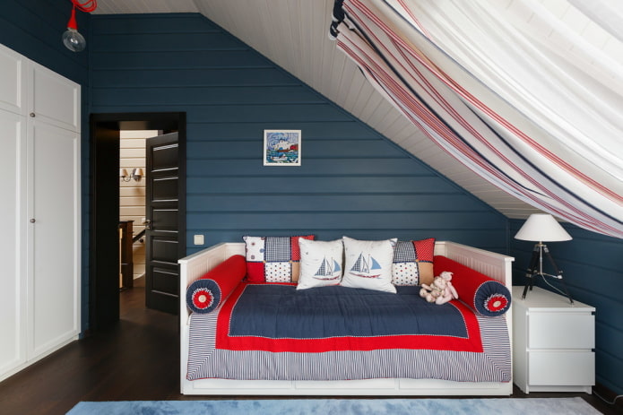 design of a children's bedroom in marine style