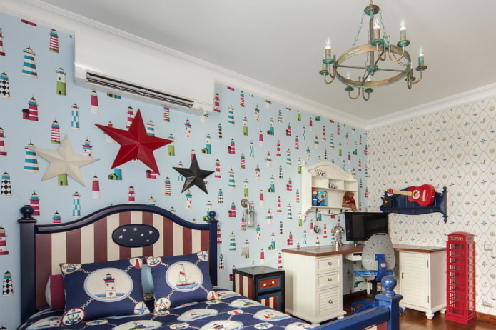 conception d'une chambre d'enfant dans un style marin