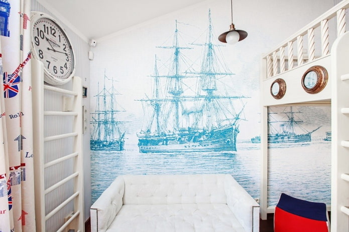 design of a children's bedroom in marine style
