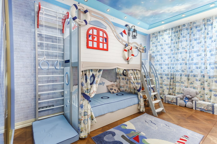 furniture in the interior of the nursery in marine style