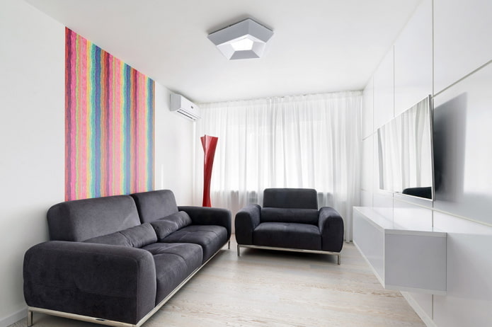malý obývací pokoj v moderním minimalistickém stylu