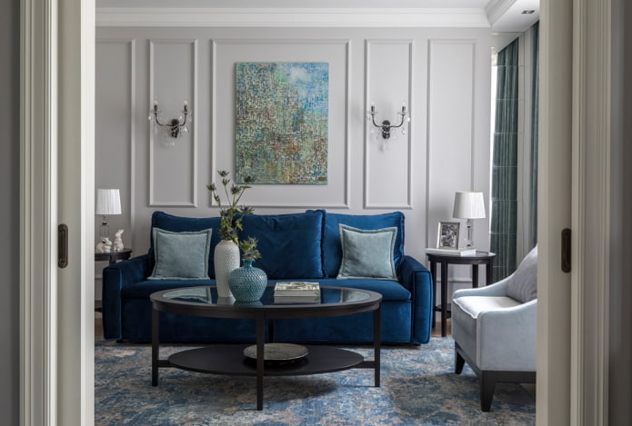 living room interior in gray-blue shades