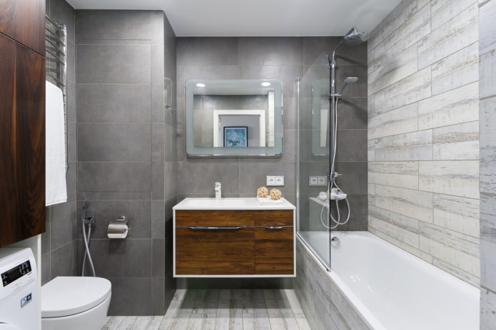 fürdőszoba belső fehér és szürke színekben