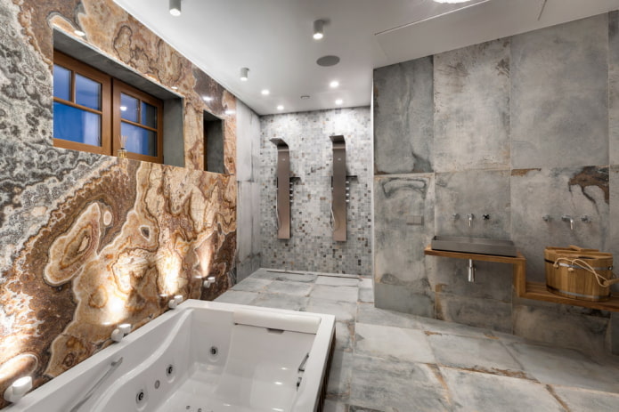 pelēks vannas istabas interjers modernā stilā