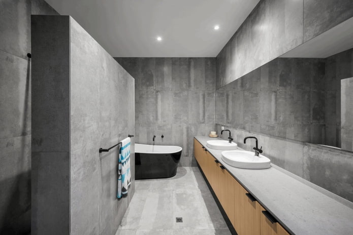 interior minimalist gri baie
