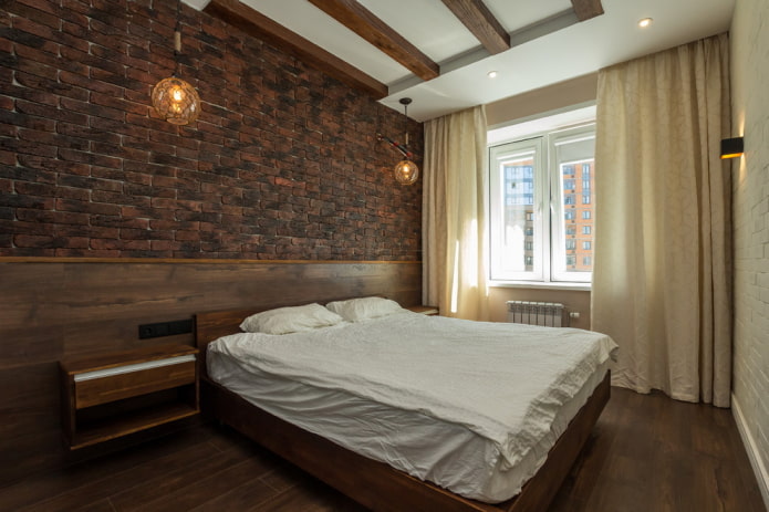 brown loft bedroom interior