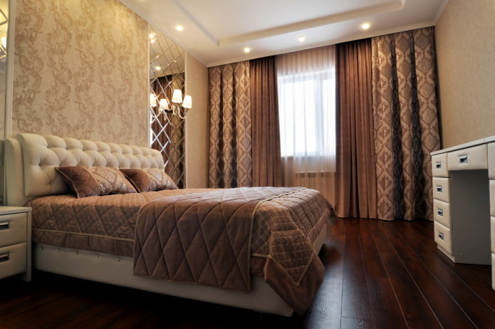 curtains in the interior of a brown bedroom