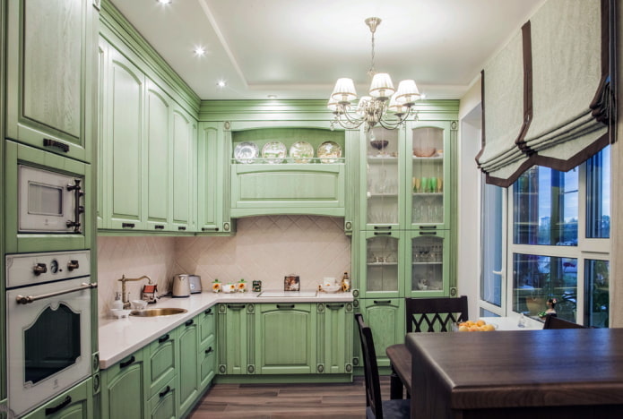 design de cozinha em tons de verde pálido