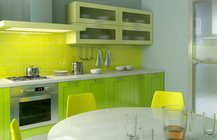 interior de la cocina de color verde amarillo