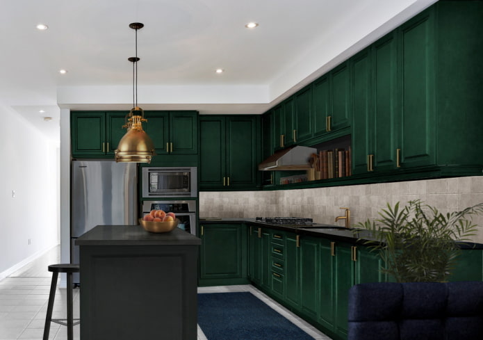 design de cozinha em cores verde escuro