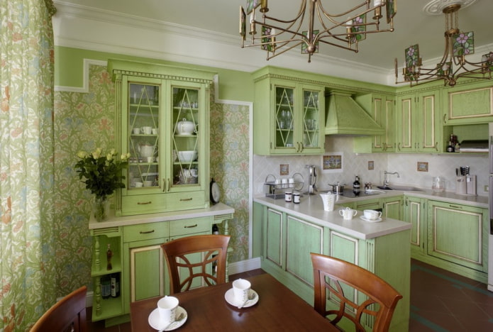 design de cozinha em cores verdes