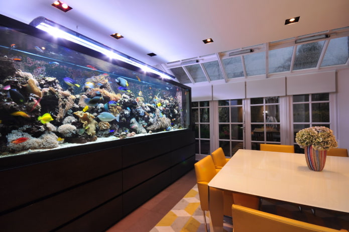 interiér s vonkajším akváriom