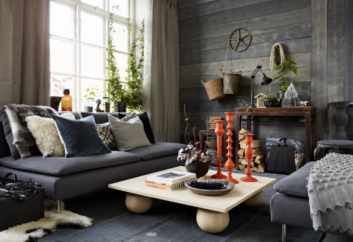 rustikální obývací pokoj výzdoba