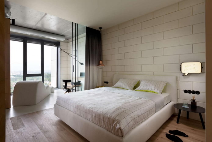 diseño interior de un dormitorio combinado con una logia