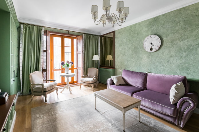 combinación de colores de la sala de estar en un estilo mediterráneo