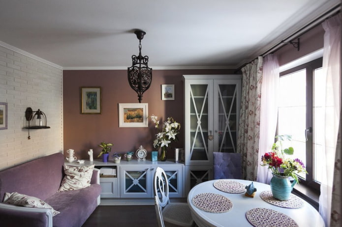 дизайн на малка кухня-хол в провансалски стил