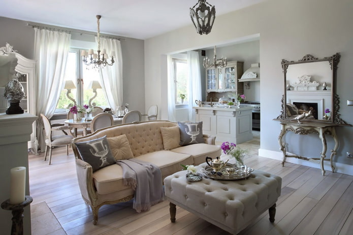 trang trí và dệt may trong nội thất phòng khách nhà bếp theo phong cách provencal