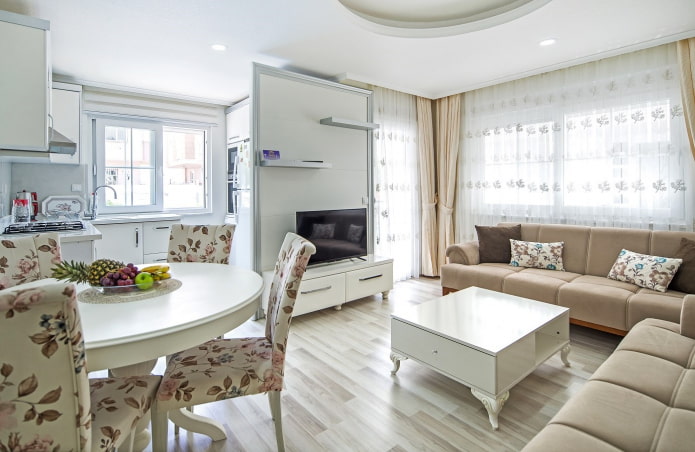 progettazione di una piccola cucina-soggiorno in stile provenzale