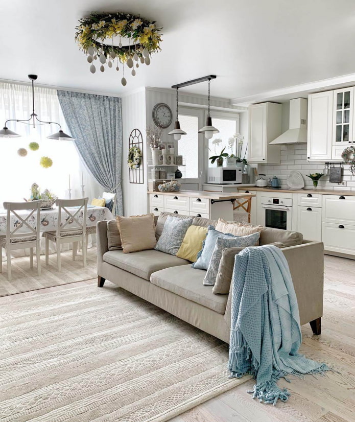 Design de interiores de sala de estar em estilo provençal