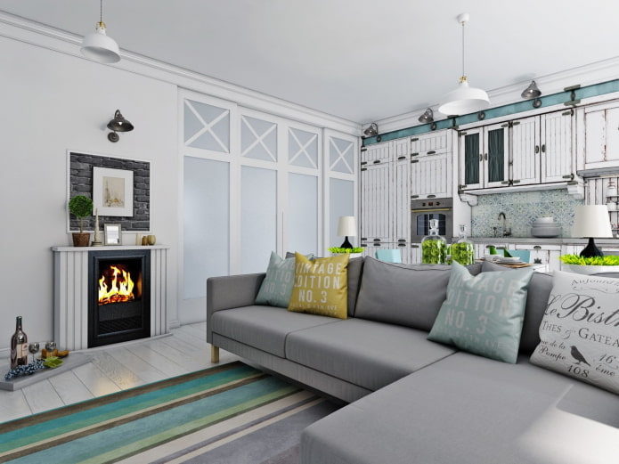 interior design of a kitchen-living room 20 squares