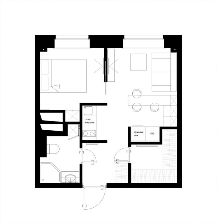 aménagement de l'espace cuisine-séjour de 12 carrés