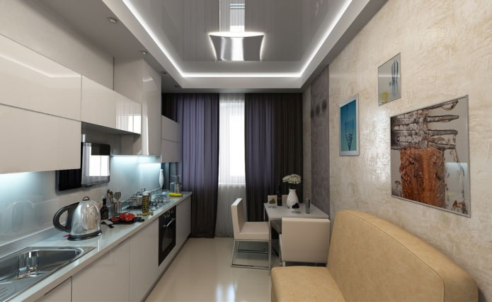 augsto tehnoloģiju virtuves-dzīvojamās istabas dizains