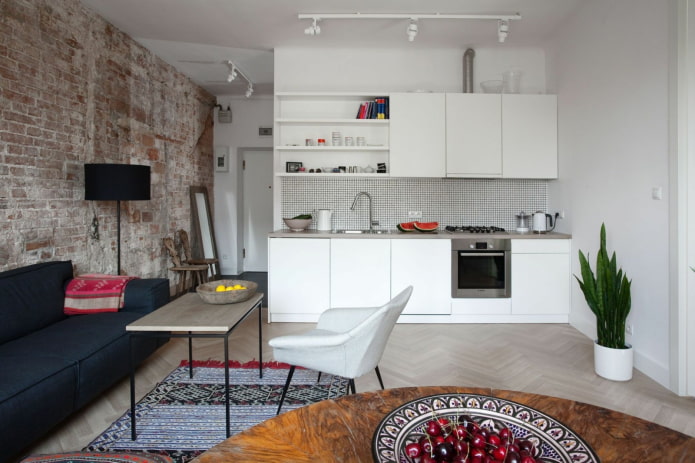 design malého obývacího pokoje v kuchyni