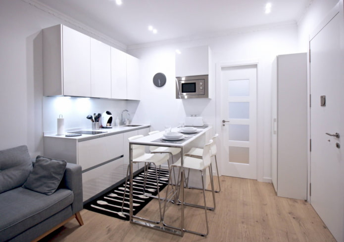 White kitchen-living room