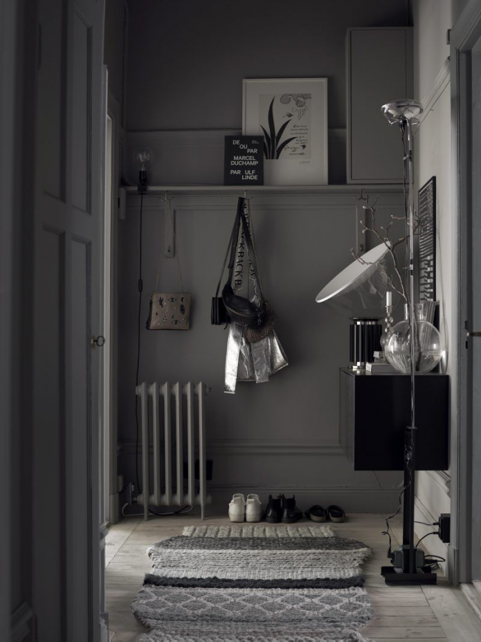 Skandinavisk stil grå korridor design