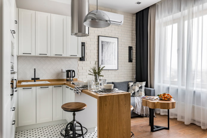 zoning of the kitchen-living area of ​​16 squares
