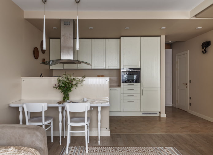 virtuves-dzīvojamās istabas zonējums ar 30 kvadrātu platību
