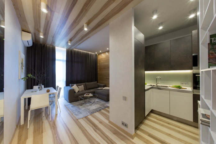 obdĺžnikový dizajn obývacej izby v kuchyni
