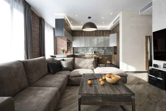 diseño rectangular de la cocina-sala de estar
