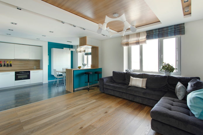 minimalistisches Design von Küche und Wohnzimmer