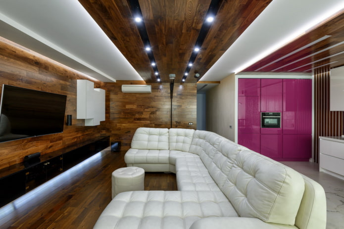 čtvercový tvar kuchyně-obývací pokoj design