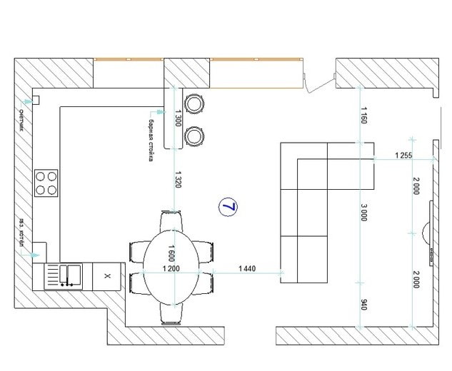 el diseño de la cocina-sala de estar 30 plazas