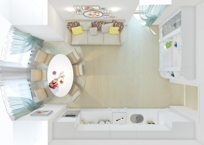 Mutfak-oturma odasının düzeni 30 m2
