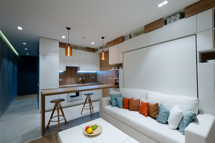 virtuves-dzīvojamās platības zonējums 15 kvadrātos