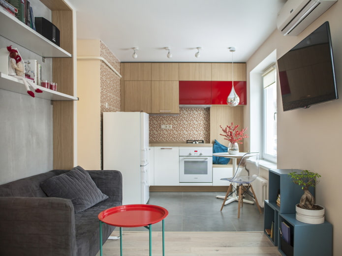 progettazione di una piccola cucina combinata con un soggiorno