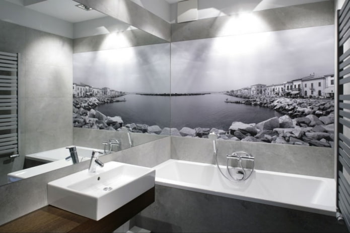 petite salle de bain avec peintures murales