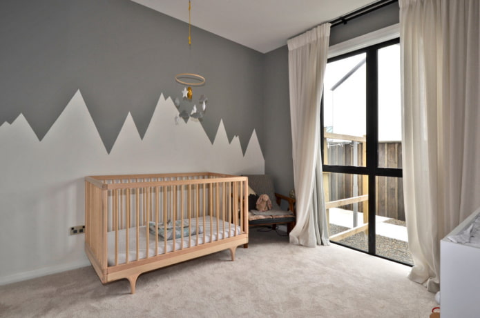 interior de la habitación infantil beige grisáceo